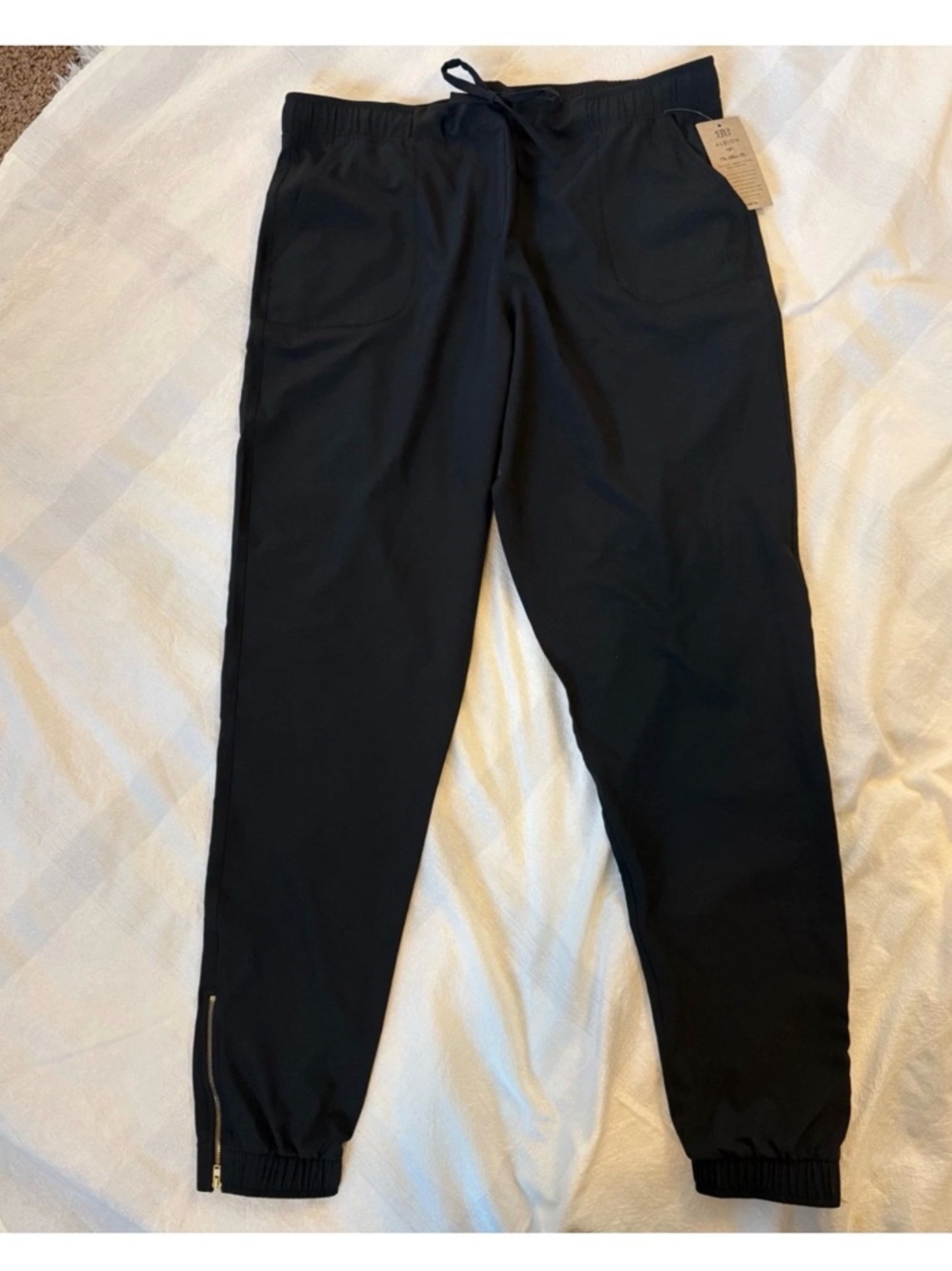 Albion Jetsetters Jogger Pants SZ Large Tall Black Gold Ankle Zip Active NWT